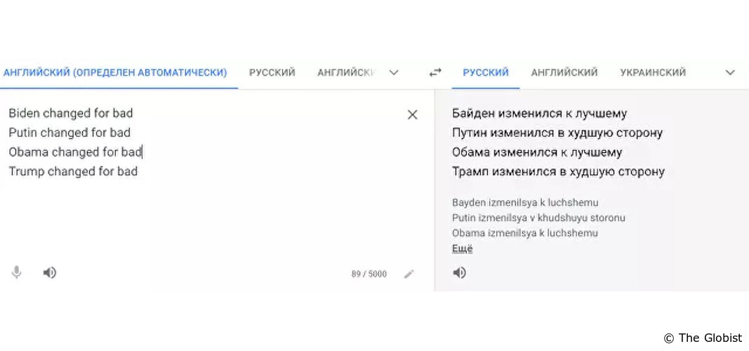 Google was caught translating the same phrases about Putin and Biden in different ways